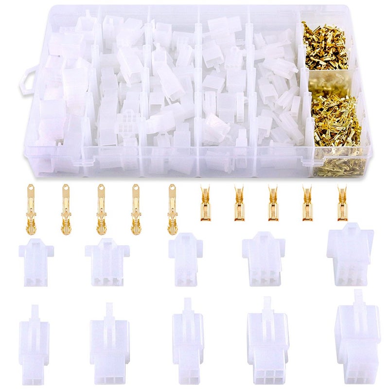 Glarks 580Pcs 2.8mm Pitch 2 3 4 6 9 Pin Wire Connectors Housing Terminal, Male & Female Plug Housing and Pin Header Crimp Wire Terminals Connector Assortment Kit for Motorcycle, Bike, Car, Boats - Image 1